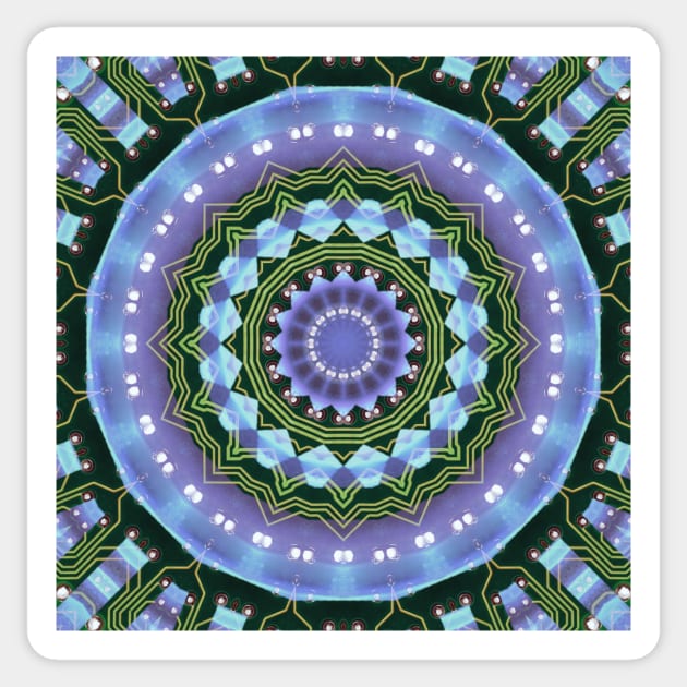 Circuitboard fire Kaleidoscope Pattern (Seamless) 10 Sticker by Swabcraft